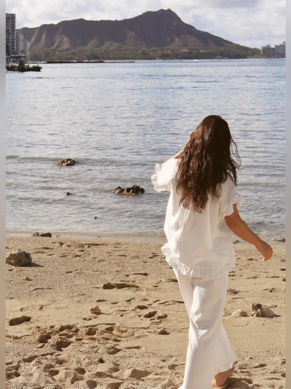 Women's Cream Ruffle Button-Front Pajama Set